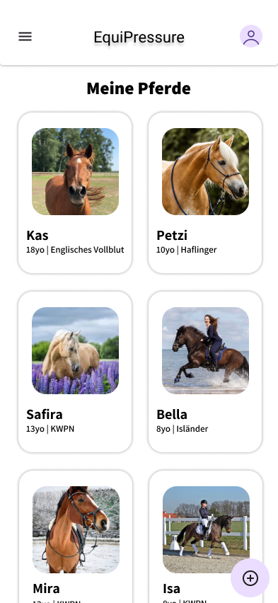 Uebersicht aller angelegten Pferde