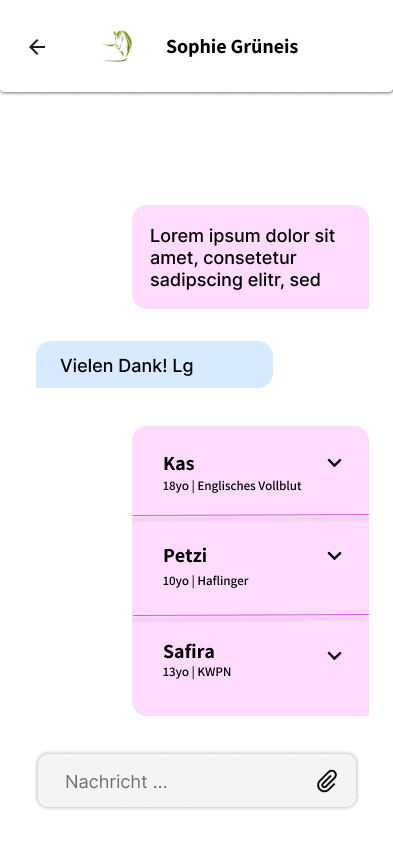 Chat, der einem bestimmten Pferd zugeordnet ist